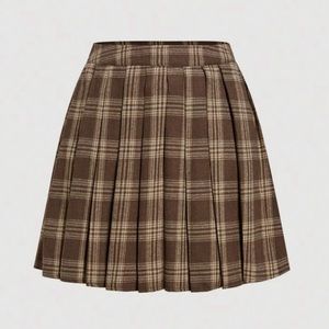 Plaid brown pleated skirt